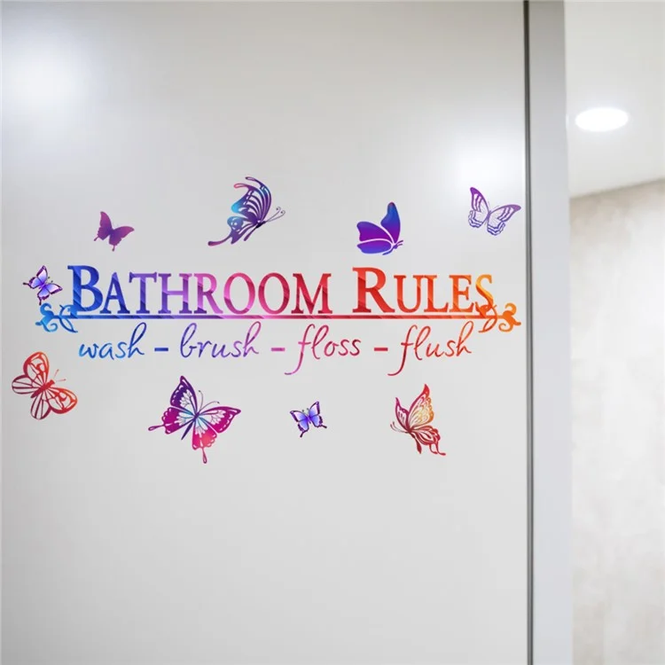YJ300 Bathroom Rules Butterflies Self-Adhesive Wall Sticker PVC Mural Art Removable Decal, 30x66cm (ST)