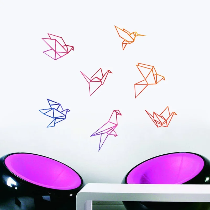 YJ3023 Children Room Colorful Paper Crane Wall Sticker Decor PVC Mural Decal, 30cm*47cm (ST)