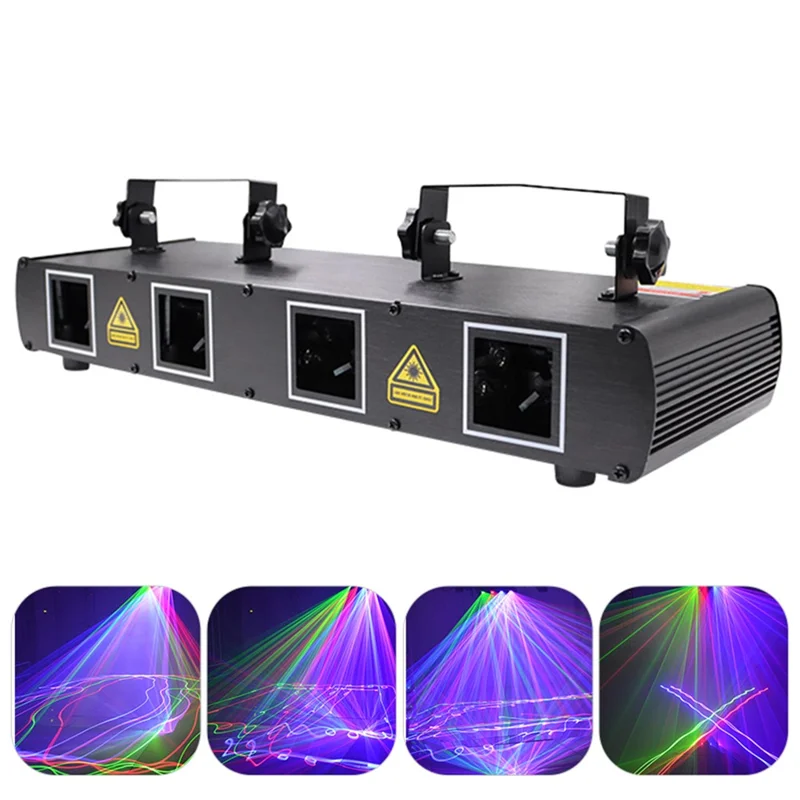 Indoor Four Beam Laser Lamp Aluminum Portable Voice Control Light for Bedroom, Family Party, Stage, Bar (EU Plug)