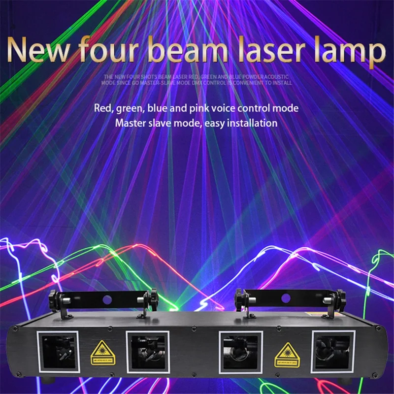 Indoor Four Beam Laser Lamp Aluminum Portable Voice Control Light for Bedroom, Family Party, Stage, Bar (EU Plug)