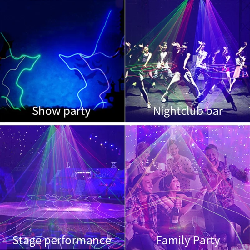 Indoor Four Beam Laser Lamp Aluminum Portable Voice Control Light for Bedroom, Family Party, Stage, Bar (EU Plug)