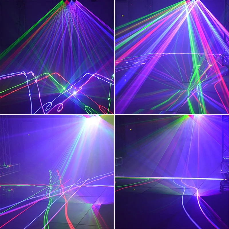 Indoor Four Beam Laser Lamp Aluminum Portable Voice Control Light for Bedroom, Family Party, Stage, Bar (EU Plug)