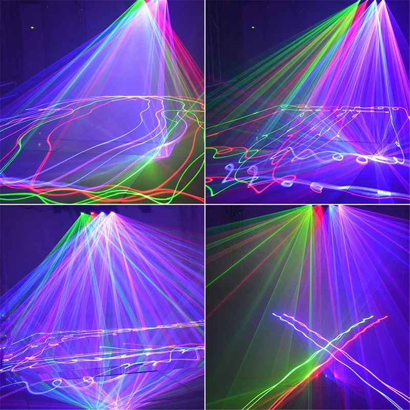 Indoor Four Beam Laser Lamp Aluminum Portable Voice Control Light for Bedroom, Family Party, Stage, Bar (EU Plug)