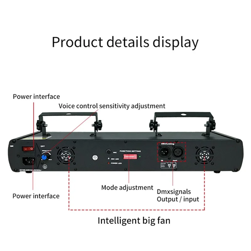 Indoor Four Beam Laser Lamp Aluminum Portable Voice Control Light for Bedroom, Family Party, Stage, Bar (EU Plug)