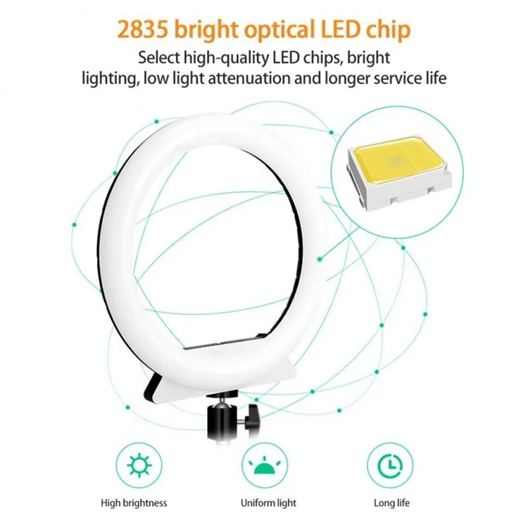Lampe d'éclairage vidéo LED RGB pour Vlogging de 26 cm de diamètre, Anneau lumineux Selfie, Diffuseur de lumière pour émission en direct, Taille : L