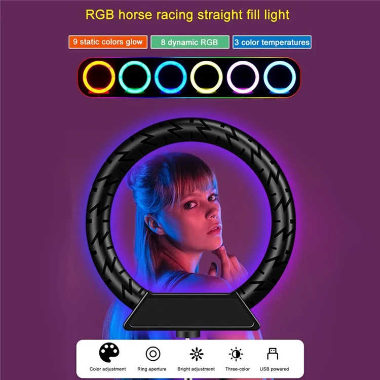 Anneau lumineux RGB pour la photographie Tik Tok, l'autoportrait et la vidéo, de 10 cm de diamètre, pour la diffusion en direct, la taille : S