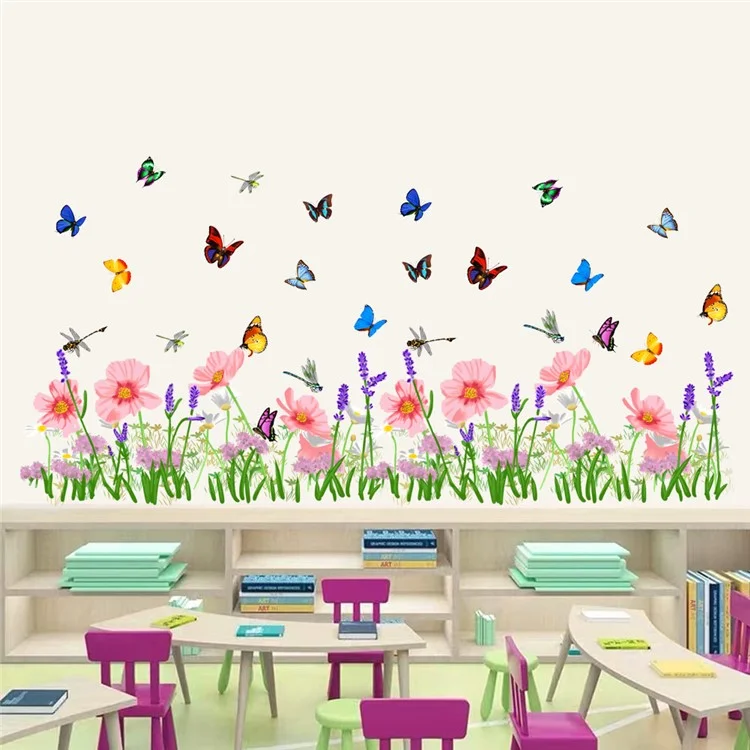 2Pcs  /  Set 25*66cm Beautiful Flower and Butterfly Pattern Wall Sticker PVC Decal Self-adhesive Wallpaper (ST)