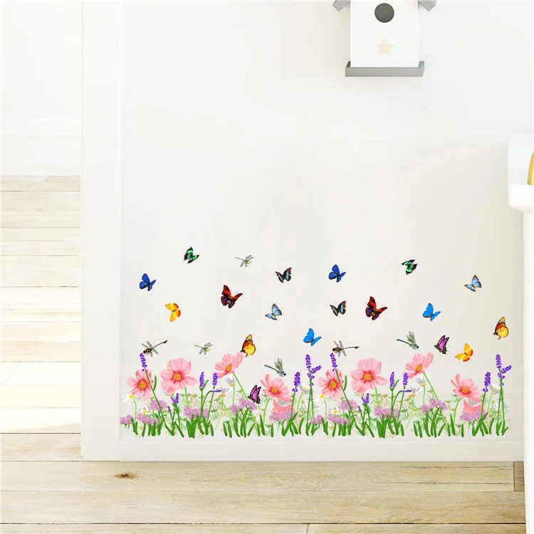 2Pcs  /  Set 25*66cm Beautiful Flower and Butterfly Pattern Wall Sticker PVC Decal Self-adhesive Wallpaper (ST)