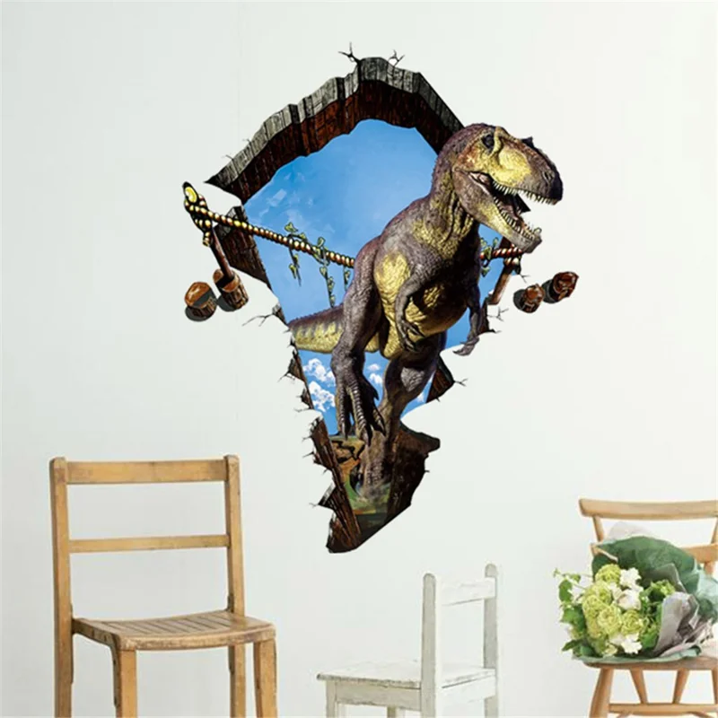 60x90cm 3D Dinosaur Breaker Sky Wall Decals PVC Sticker Wall Decoration for Kids Bedroom