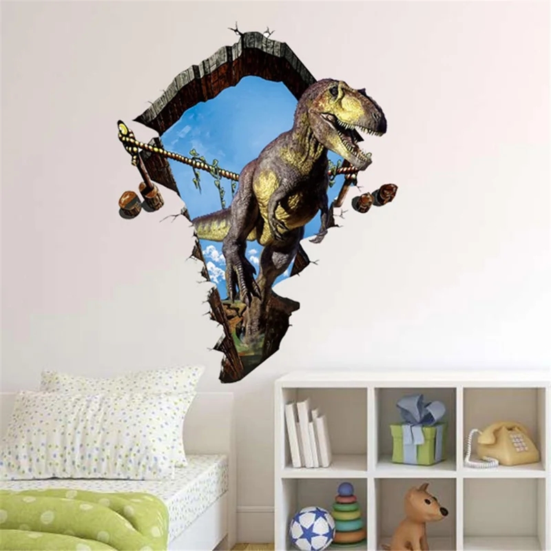 60x90cm 3d Dinosaur Breaker Sky Secrals Mural PVC Sticker Wall Decoration For Kids Bedroom