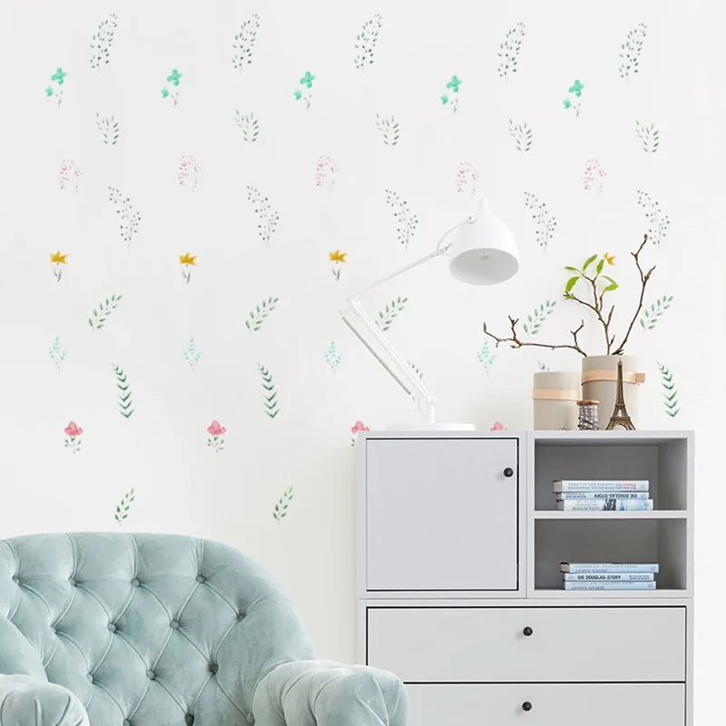5Pcs  /  Set 29*30cm Self-adhesive Wallpaper and Flowers Pattern Wall Sticker PVC Decal (ST)