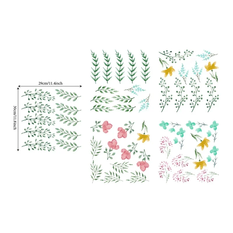 5Pcs  /  Set 29*30cm Self-adhesive Wallpaper and Flowers Pattern Wall Sticker PVC Decal (ST)