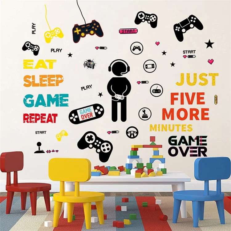 4 pièces / Ensemble 25*30cm Décalque mural de jeu vidéo Manette de jeu Autocollant PVC Thème de joueur Décoration pour la chambre des garçons (ST) - Style D