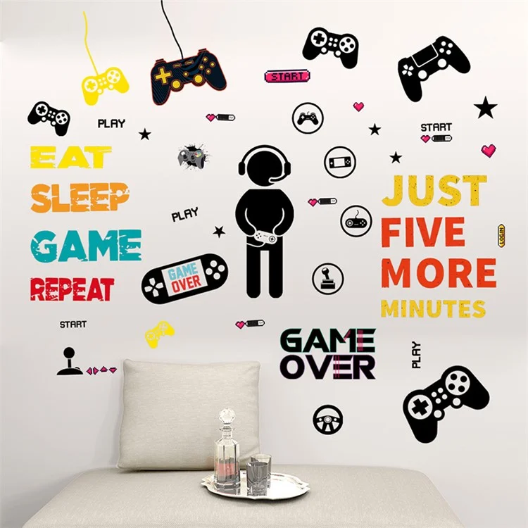 4 pièces / Ensemble 25*30cm Décalque mural de jeu vidéo Manette de jeu Autocollant PVC Thème de joueur Décoration pour la chambre des garçons (ST) - Style D