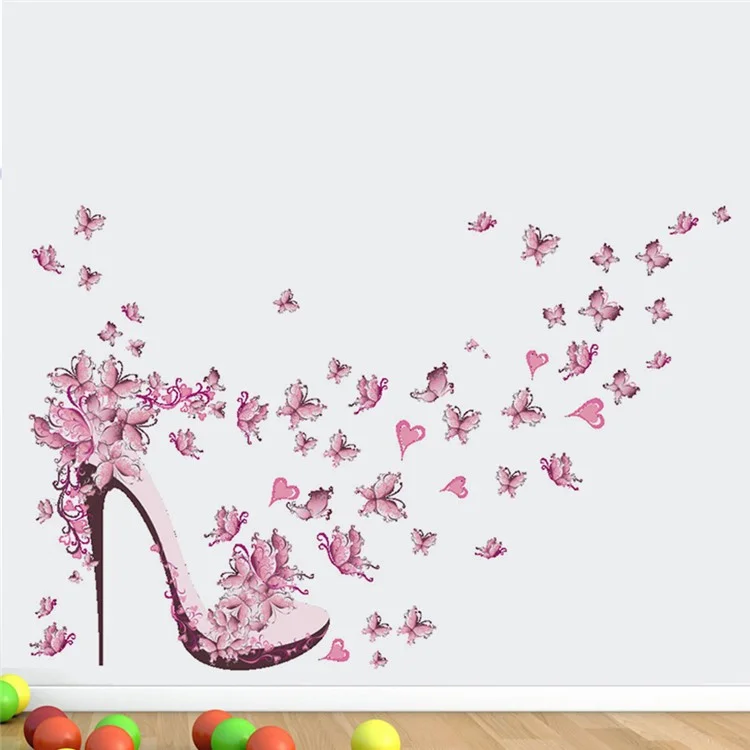 ZY073 45*60cm Pink Butterflies and High Heel Pattern PVC Decal Living Room Background Wall Sticker (ST)