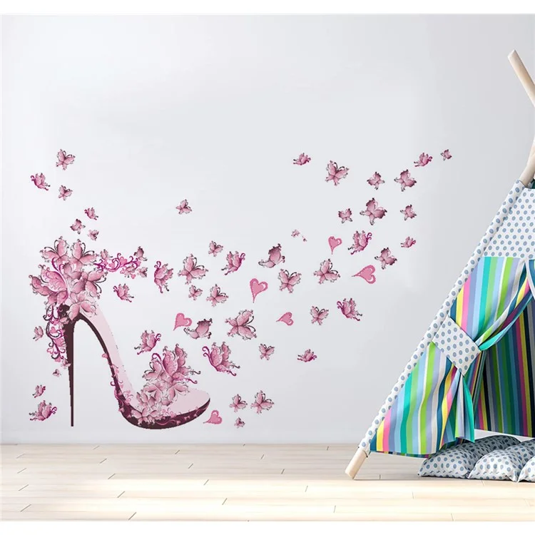 ZY073 45*60cm Pink Butterflies and High Heel Pattern PVC Decal Living Room Background Wall Sticker (ST)