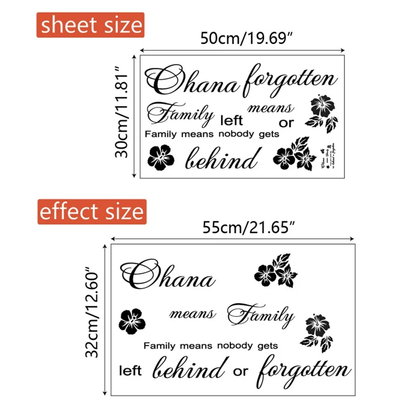 30x50cm Ohana Family Motto Pattern Wall Sticker Living Room Bedroom Removable PVC Decal
