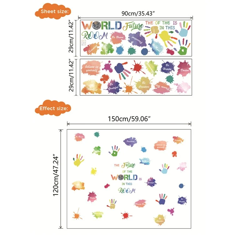 2pcs / Set 29x90cm le Monde Futter World Colorfur Mall Sticker PVC PVC Secal Mural Pour le Salon de la Chambre