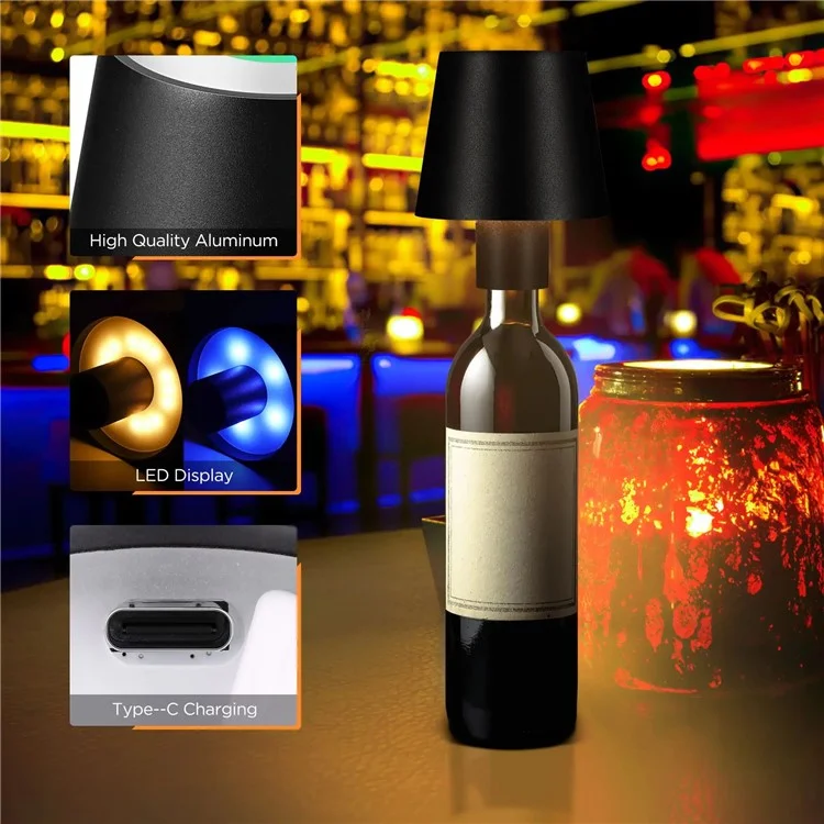 855 Lâmpada Recarregável de Led de Led de Led de Led de Mesa Portátil Touch Touch Touch Control Wine Bottle Light - Preto