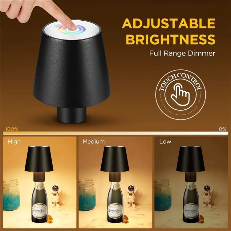 855 Lâmpada Recarregável de Led de Led de Led de Led de Mesa Portátil Touch Touch Touch Control Wine Bottle Light - Preto