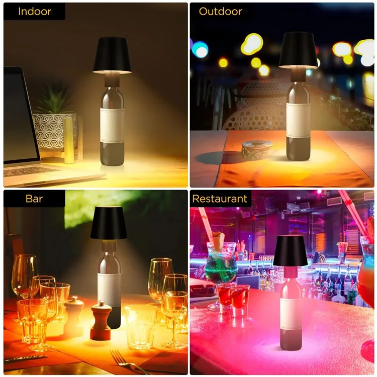 855 Lâmpada Recarregável de Led de Led de Led de Led de Mesa Portátil Touch Touch Touch Control Wine Bottle Light - Preto