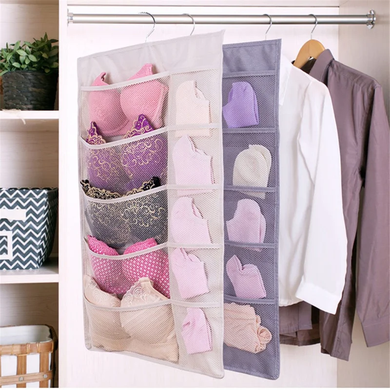 25 Pockets Wardrobe Bra Underwear Socks Storage Oxford Cloth Double-Sided Hanging Bag - Grey