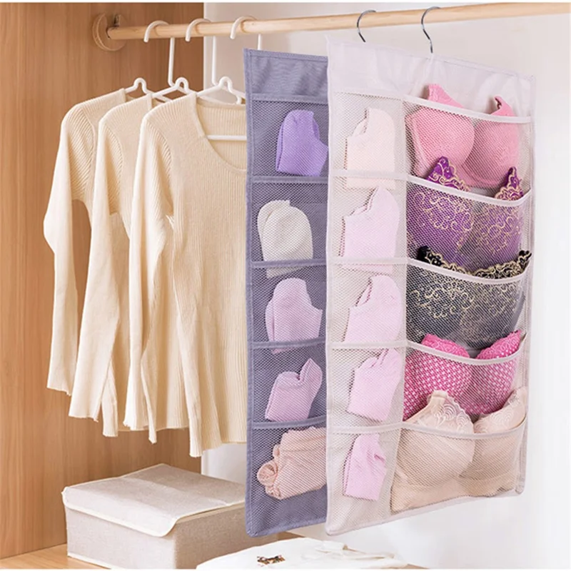 25 Pockets Wardrobe Bra Underwear Socks Storage Oxford Cloth Double-Sided Hanging Bag - Beige