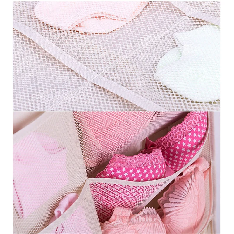 25 Pockets Wardrobe Bra Underwear Socks Storage Oxford Cloth Double-Sided Hanging Bag - Beige