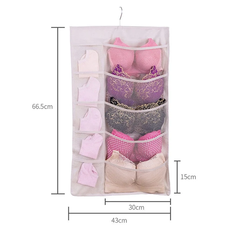 25 Pockets Wardrobe Bra Underwear Socks Storage Oxford Cloth Double-Sided Hanging Bag - Beige