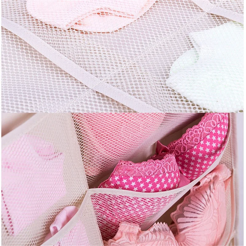 35 Pockets Oxford Cloth Double-Sided Hanging Bag Wardrobe Bra Underwear Socks Organizer - Pink