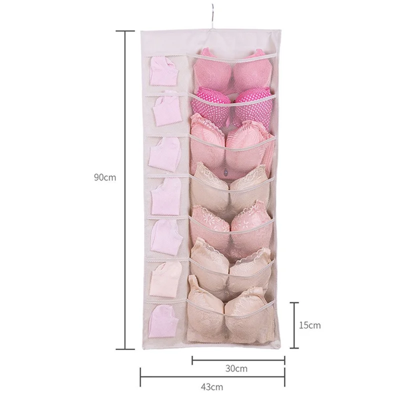 35 Pockets Oxford Cloth Double-Sided Hanging Bag Wardrobe Bra Underwear Socks Organizer - Pink