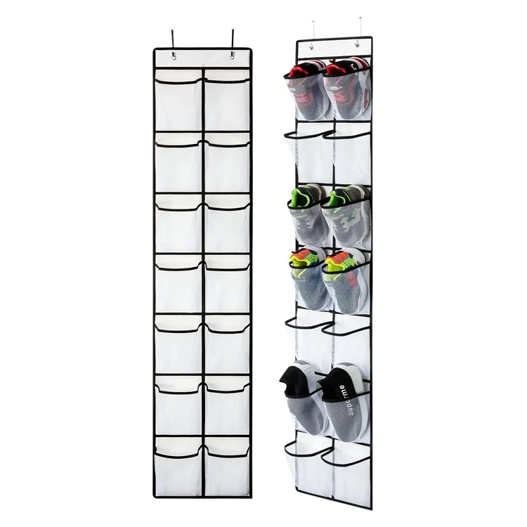 Organizador de Sapatos Pendente com 14 Bolsos, Não Tecido, Transparente PVC, Branco