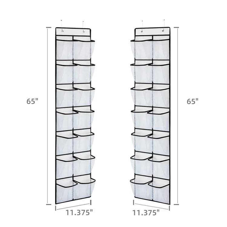 Organizador de Sapatos Pendente com 14 Bolsos, Não Tecido, Transparente PVC, Branco