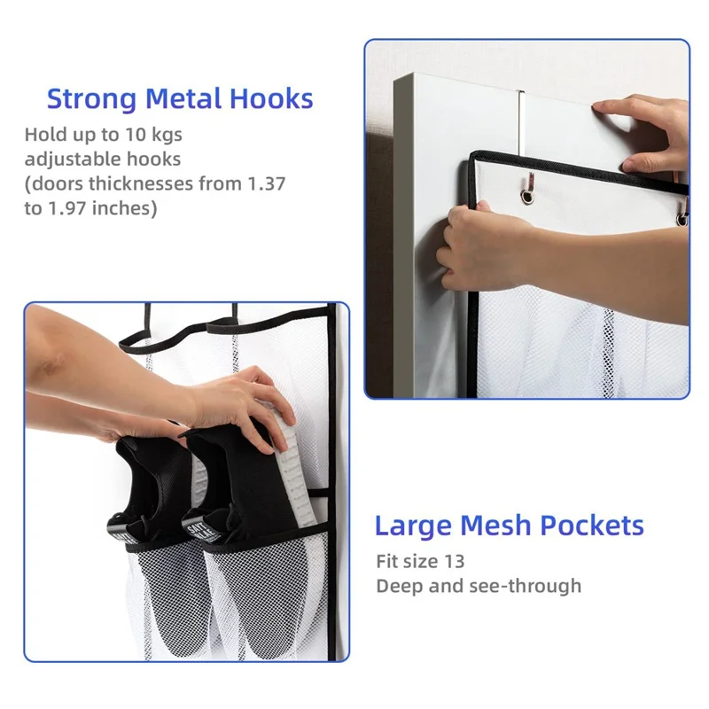 14 Pockets Non-Woven Shoes Hanging Organizer Transparent PVC Shoes Storage Bag - Grey