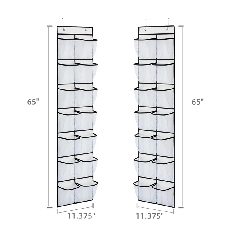 14 Pockets Non-Woven Shoes Hanging Organizer Transparent PVC Shoes Storage Bag - Grey