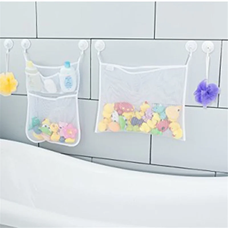 2Pcs / Set Kids Bath Toy Storage Bag Bathroom Wall Hanging Organizer Net Bag with Suction Cups - Pink