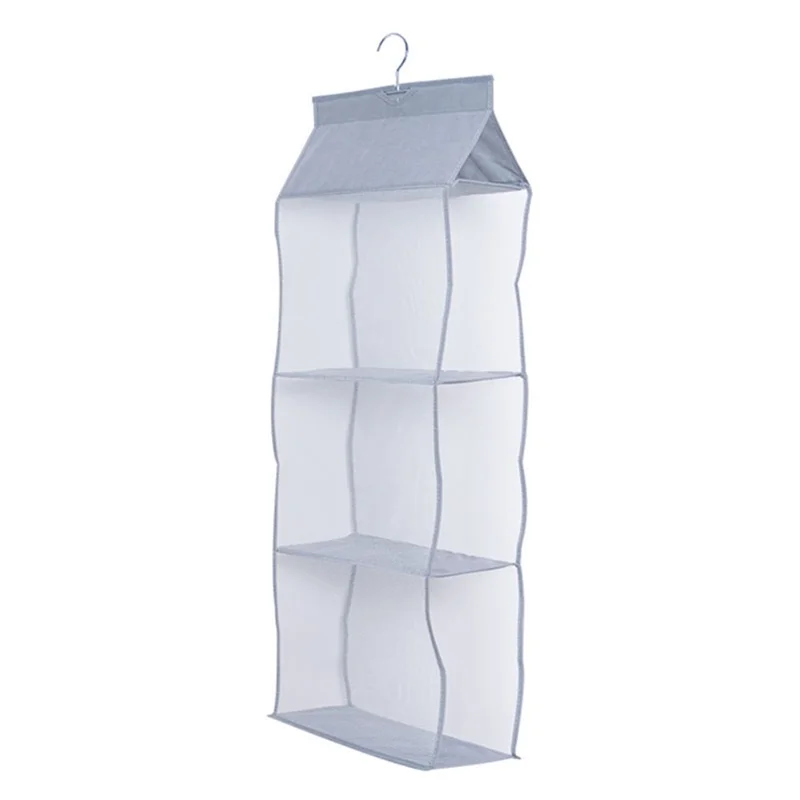 3 Layer Handbag Hanging Organizer Space Saving Non-woven Fabric Storage Bag - Grey
