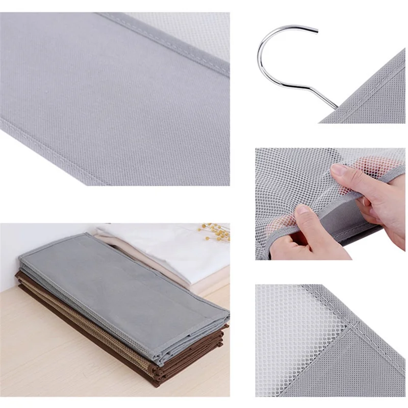 3 Layer Handbag Hanging Organizer Space Saving Non-woven Fabric Storage Bag - Coffee