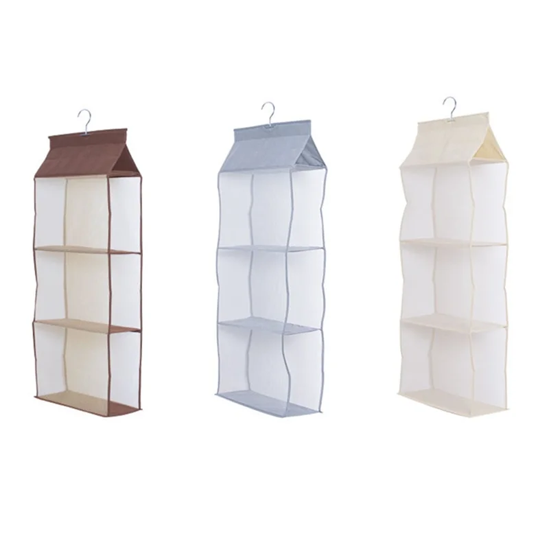 3 Layer Handbag Hanging Organizer Space Saving Non-woven Fabric Storage Bag - Coffee