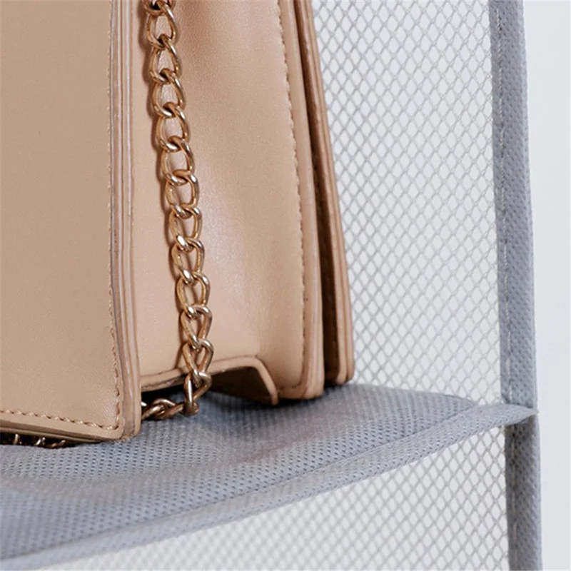 3 Layer Handbag Hanging Organizer Space Saving Non-woven Fabric Storage Bag - Beige