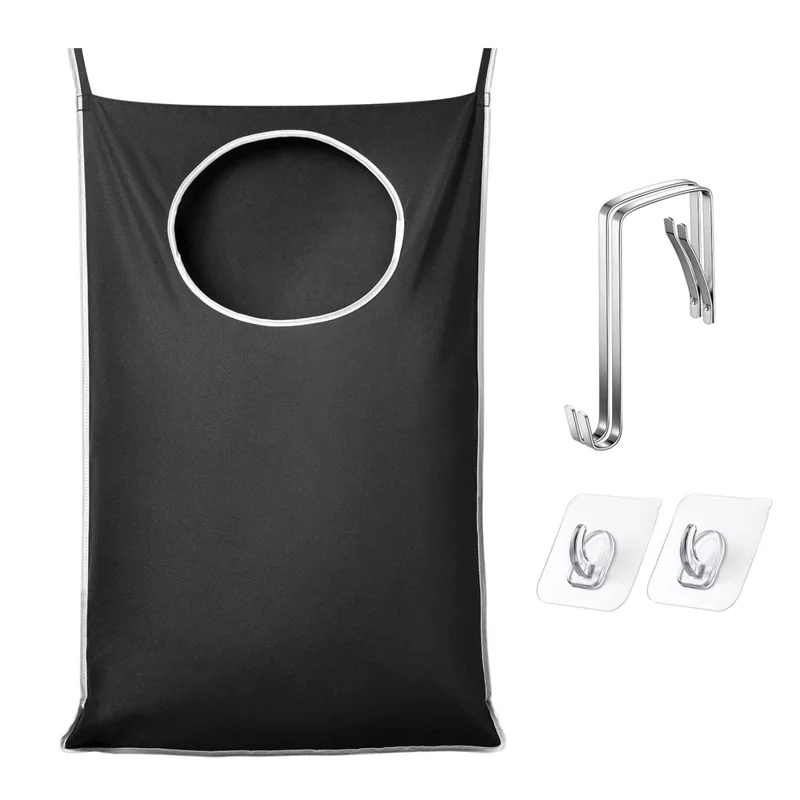 Bathroom Dirty Clothes Basket Laundry Storage Bag Wall Mount Hanging Clothing Organizer - Black