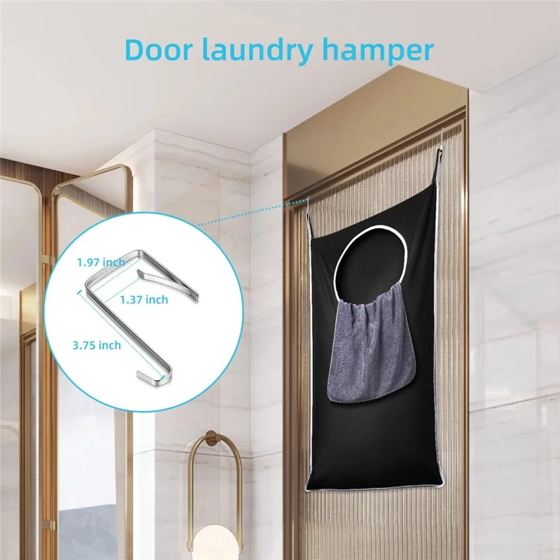 Bathroom Dirty Clothes Basket Laundry Storage Bag Wall Mount Hanging Clothing Organizer - Black