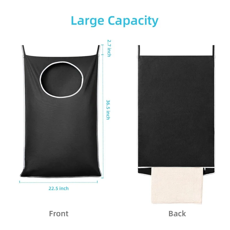 Bathroom Dirty Clothes Basket Laundry Storage Bag Wall Mount Hanging Clothing Organizer - Black