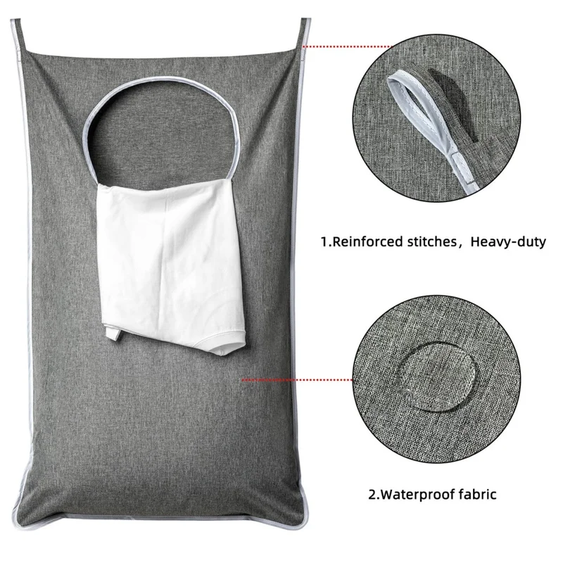 Bathroom Dirty Clothes Basket Laundry Storage Bag Wall Mount Hanging Clothing Organizer - Grey