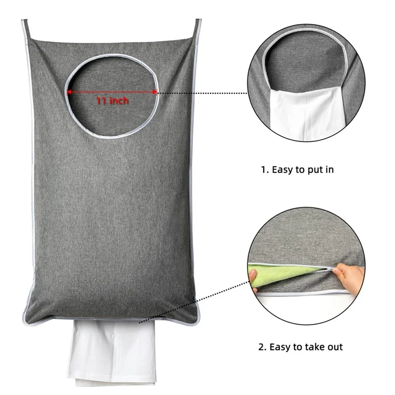 Bathroom Dirty Clothes Basket Laundry Storage Bag Wall Mount Hanging Clothing Organizer - Grey