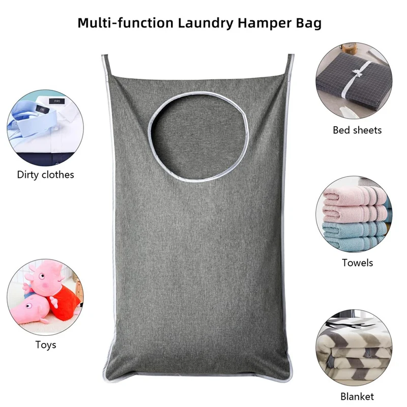 Bathroom Dirty Clothes Basket Laundry Storage Bag Wall Mount Hanging Clothing Organizer - Grey