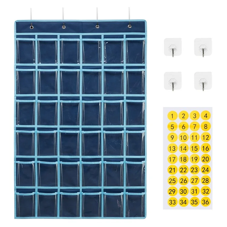 36 Tasche trasparenti Hanging Pouch Mobile Phone Storage Bag Aula Calendario Tasca Grafico Calcolatrice Supporto - Blu