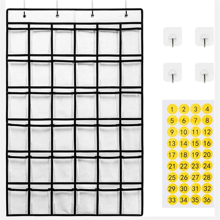 36 Pockets Clear Hanging Pouch Mobile Phone Storage Bag Classroom Calendar Pocket Chart Calculator Holder - White