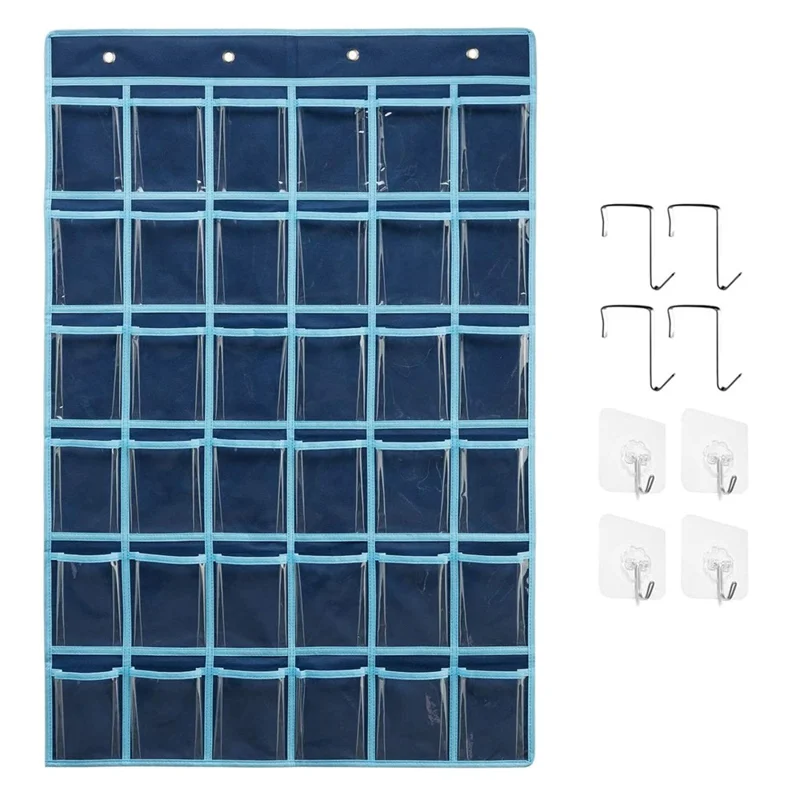 36 Pockets Clear Hanging Pouch Mobile Phone Storage Bag Classroom Calendar Pocket Chart Calculator Holder - Grey