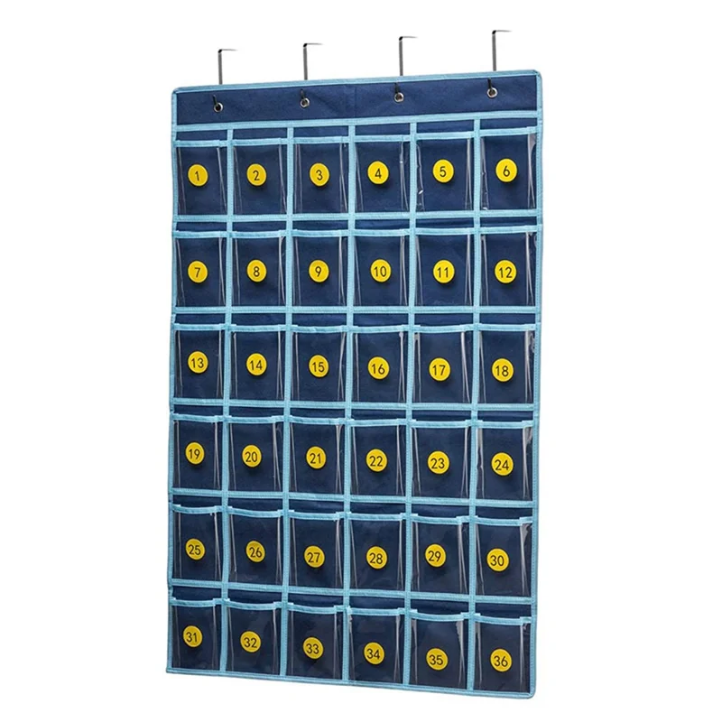 36 Pockets Clear Hanging Pouch Mobile Phone Storage Bag Classroom Calendar Pocket Chart Calculator Holder - Grey